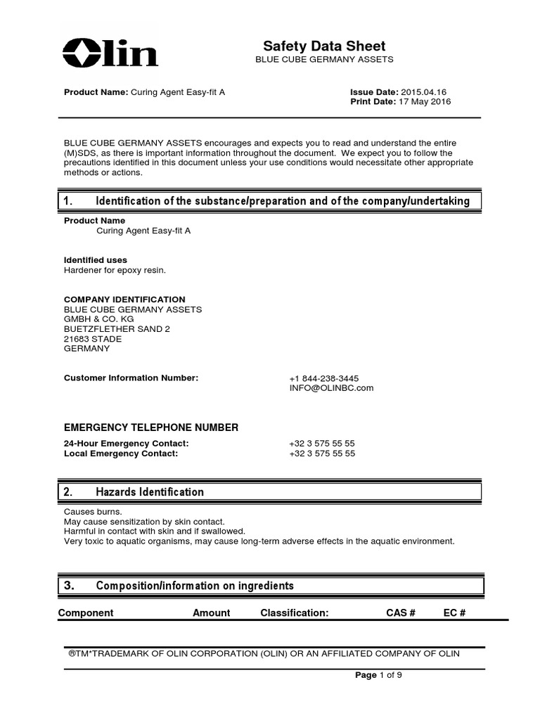 OLIN - Curing Agent Easy-Fit A | PDF | Fires | Firefighting