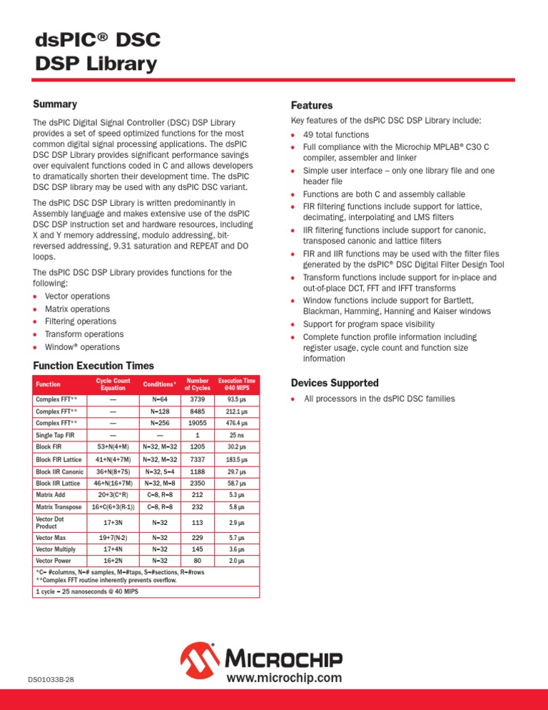 Dspic® DSC DSP Library: Features | PDF | Digital Signal Processing ...