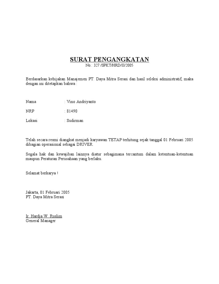 SURAT PENGANGKATAN