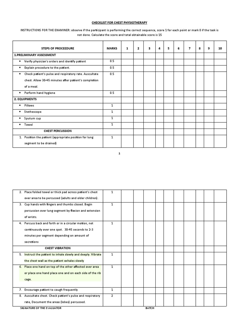 Checklist For Chest Physiotherapy PDF