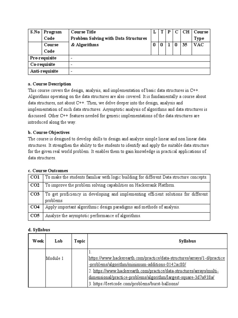 Data Structures & Algorithms Course Overview | PDF | Theoretical ...