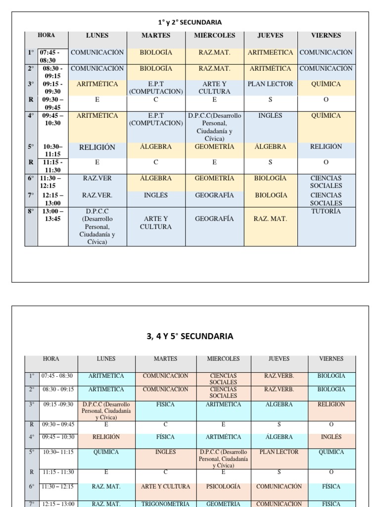 Horario Escolar 2024 para Secundaria | PDF | Ciencias sociales ...