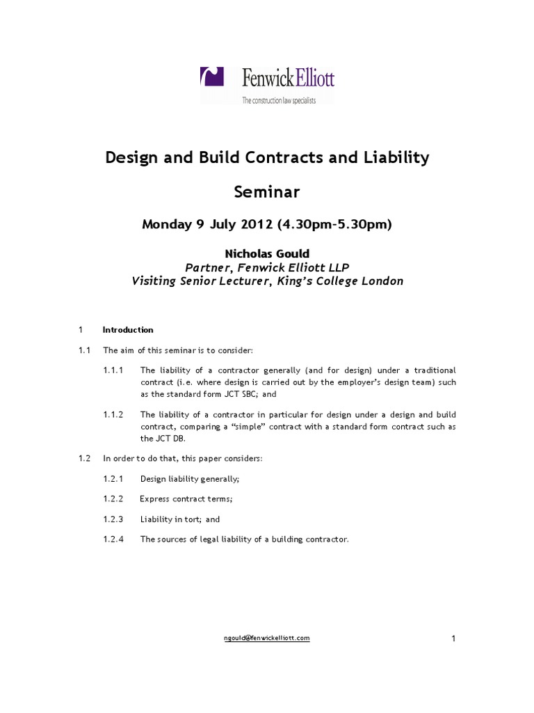Nick Gould - Design and Build Contracts and Liability | PDF ...