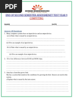 End of Second Semester Assessmenet Test Year 9: Computing