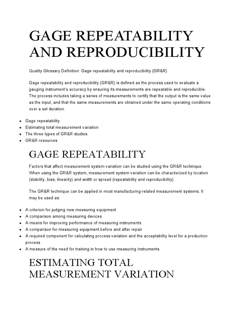 Gage Repeatability and Reproducibility PDF