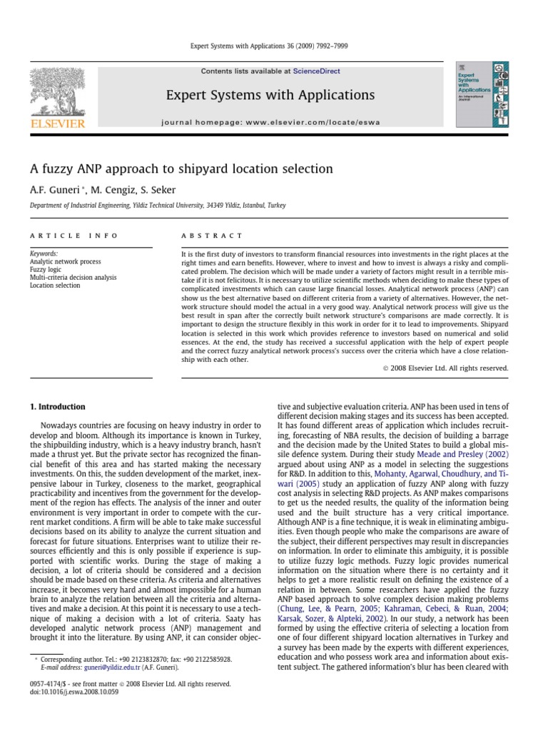 A Fuzzy ANP Approach To Shipyard Location Selection | PDF | Decision ...