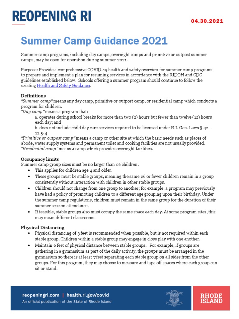COVID-19 Safety Guidelines for Summer Camps | PDF | Hand Washing ...