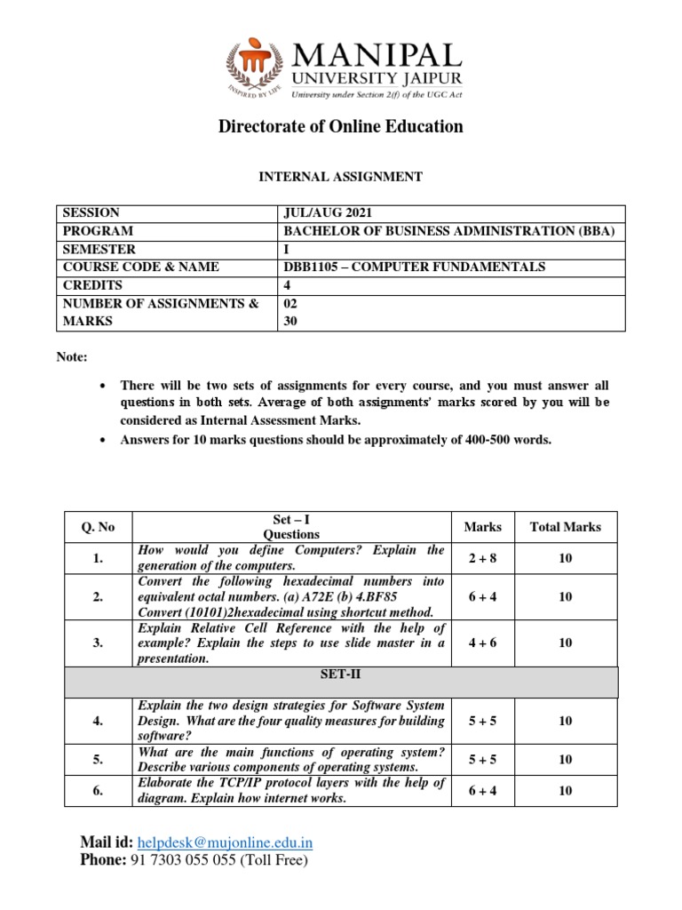 Assignment - DBB1105 - BBA 1 - Set-1 and 2 - Nov - 2021 | PDF ...