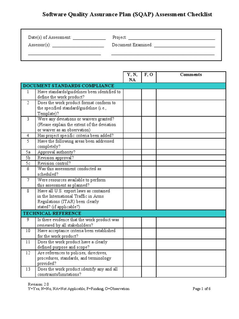 SQAP Assessment Checklist Template | PDF | Information Technology ...