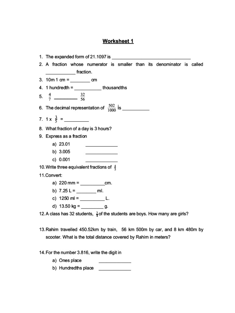 Class 5 Worksheets Over All | PDF