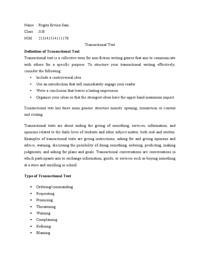 Definition of Transactional Text | PDF | Conversation | Communication