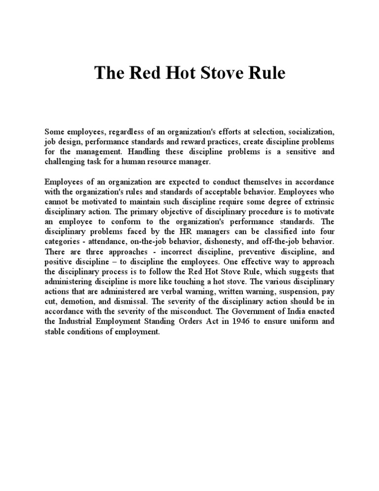 The Red Hot Stove Rule Disciplines Employment
