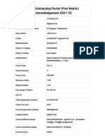 State Scholarship Portal (Post Matric) Acknowledgement 2021-22