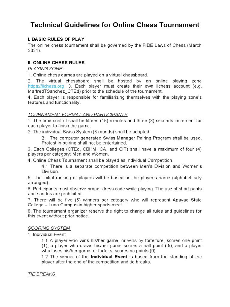 Online Chess Tournament Guidelines | PDF | Chess | Traditional Board Games