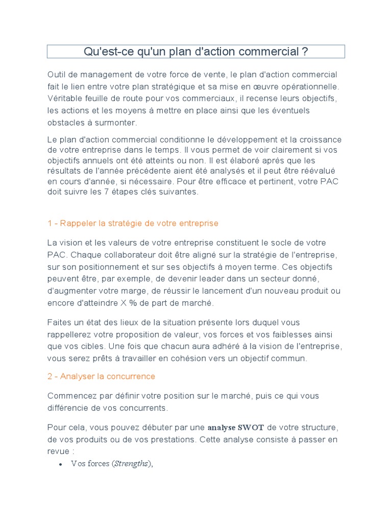 Élaborer un Plan d'Action Commercial | PDF | Sodles | Business