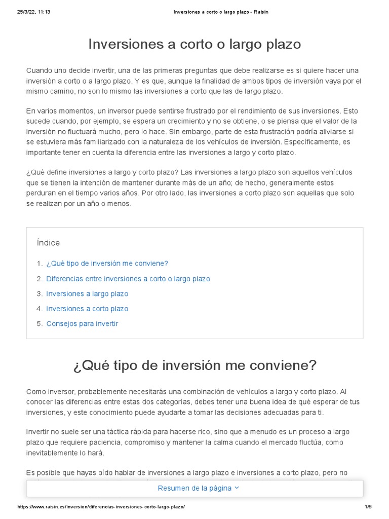Tipos de Inversiones: Corto y Largo Plazo | PDF | Bancos | Inversiones