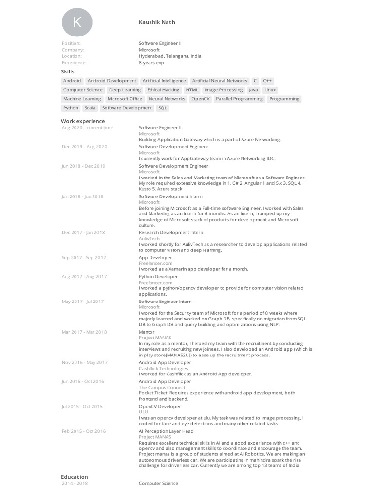 Experienced Software Engineer Profile | PDF | Application Software ...