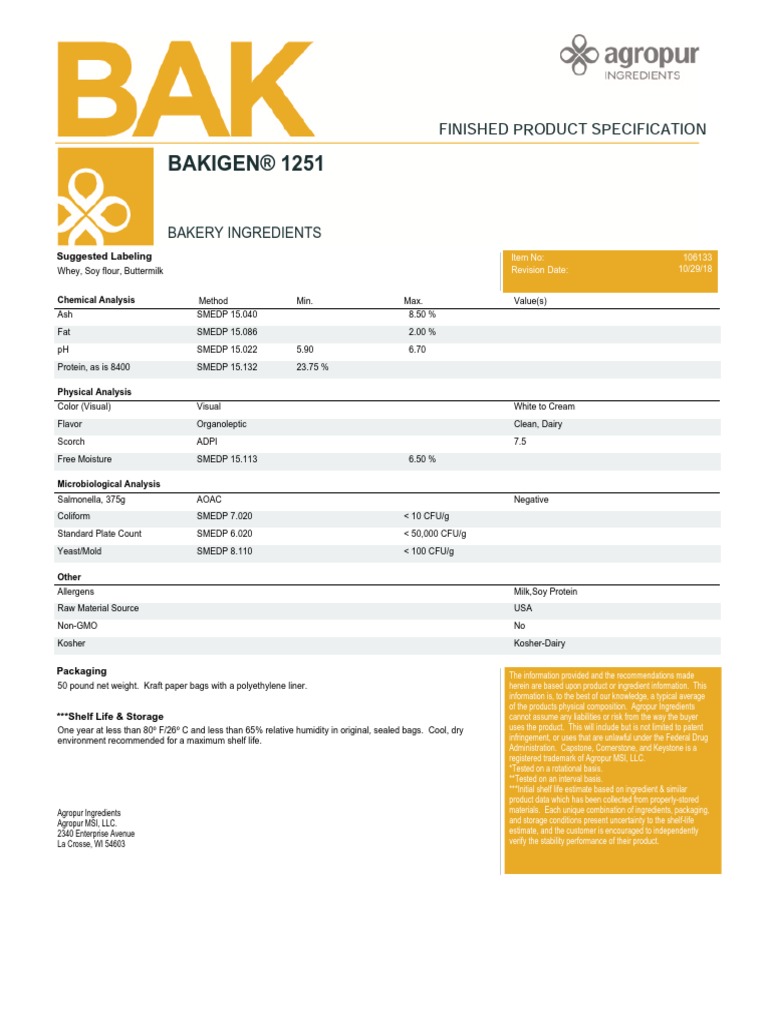 BAKIGEN® 1251 13225 PDF Shelf Life Soybean