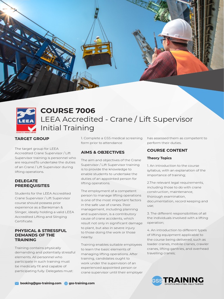 7006 Crane Lift Supervisor Pdf Crane Machine Risk Assessment