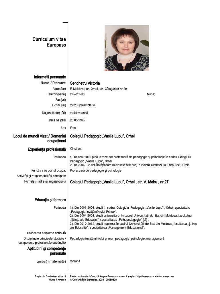 Model CV in Romana | PDF