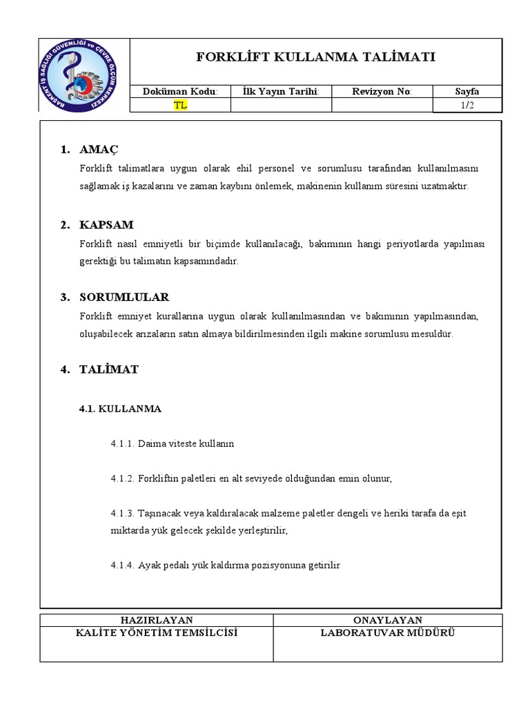Forkli̇ft Kullanma Tali̇mati PDF