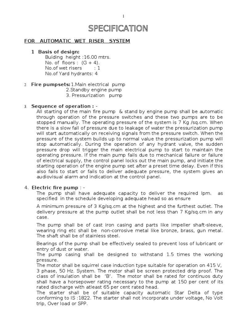 Wet Riser Specification | PDF | Pump | Valve