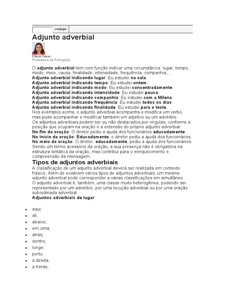 Os diferentes tipos de adjuntos adverbiais e suas funções | PDF ...