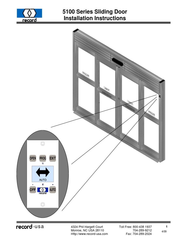 5100 Series Sliding Door Installation Instructions PDF Door Screw