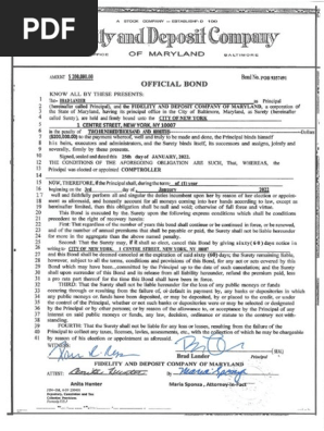 Comptroller 2022 Bond Certificate