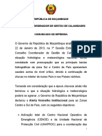 República de Moçambique Conselho Coordenador de Gestão de Calamidades Comunicado de Imprensa