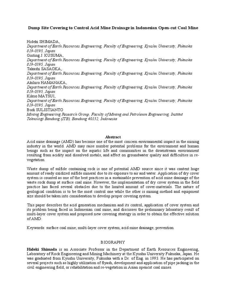 Control of Acid Mine Drainage in Indonesia | PDF | Iron | Mining
