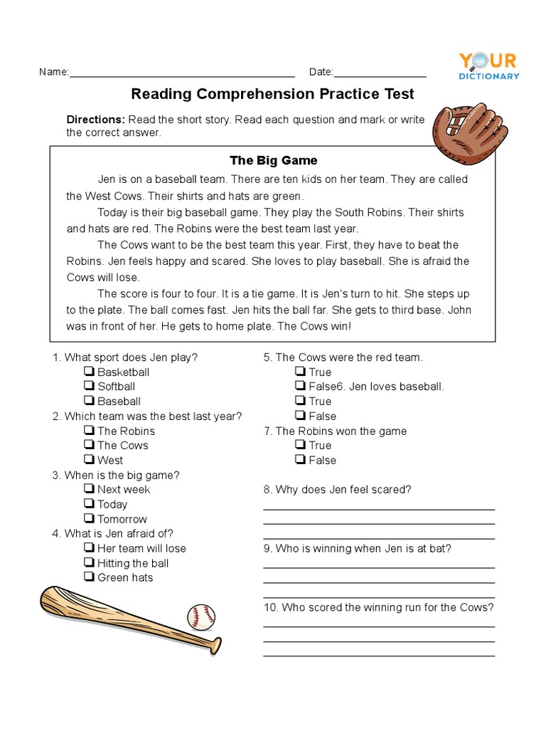 Reading Comprehension Practice Test: The Big Game | PDF | Sports 