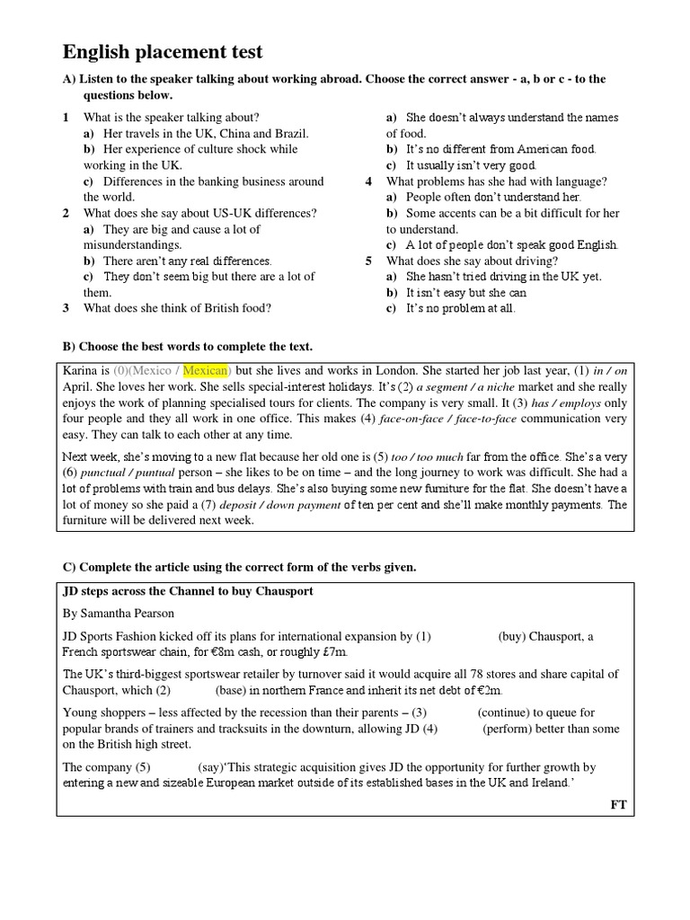 English Placement Test | PDF | Economies