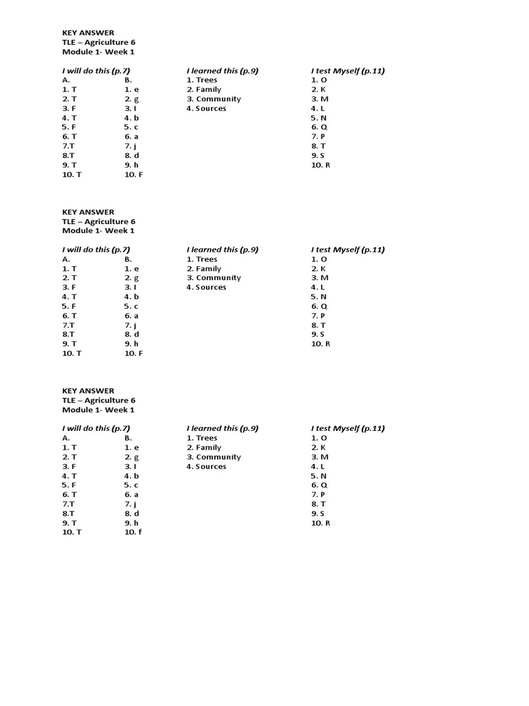 KEY ANSWER - Agri Module 1 Week 1 | PDF | Foreign Language Studies ...