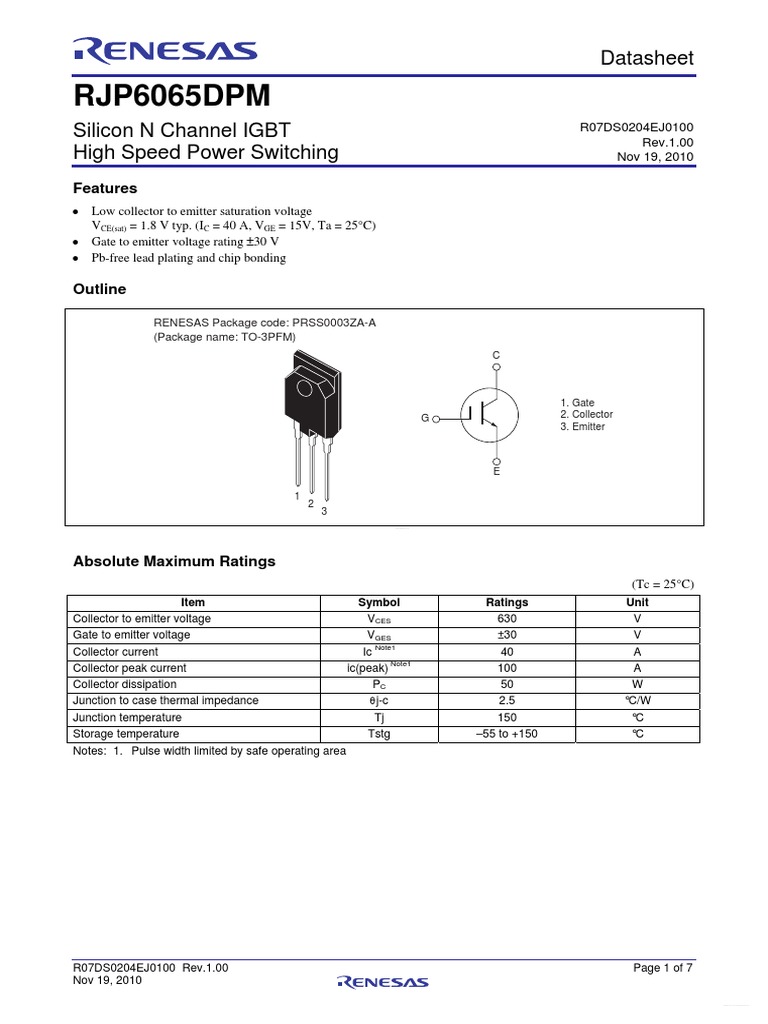 RJP6065DPM: Datasheet | PDF | Medical Device | Electronics