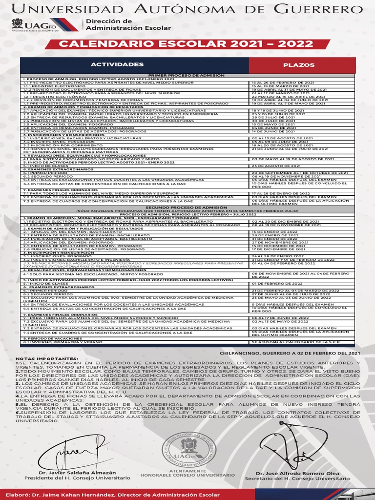 Calendario Escolar UAGro Ciclo 20212022 PDF Prueba (evaluación) Pruebas psicologicas