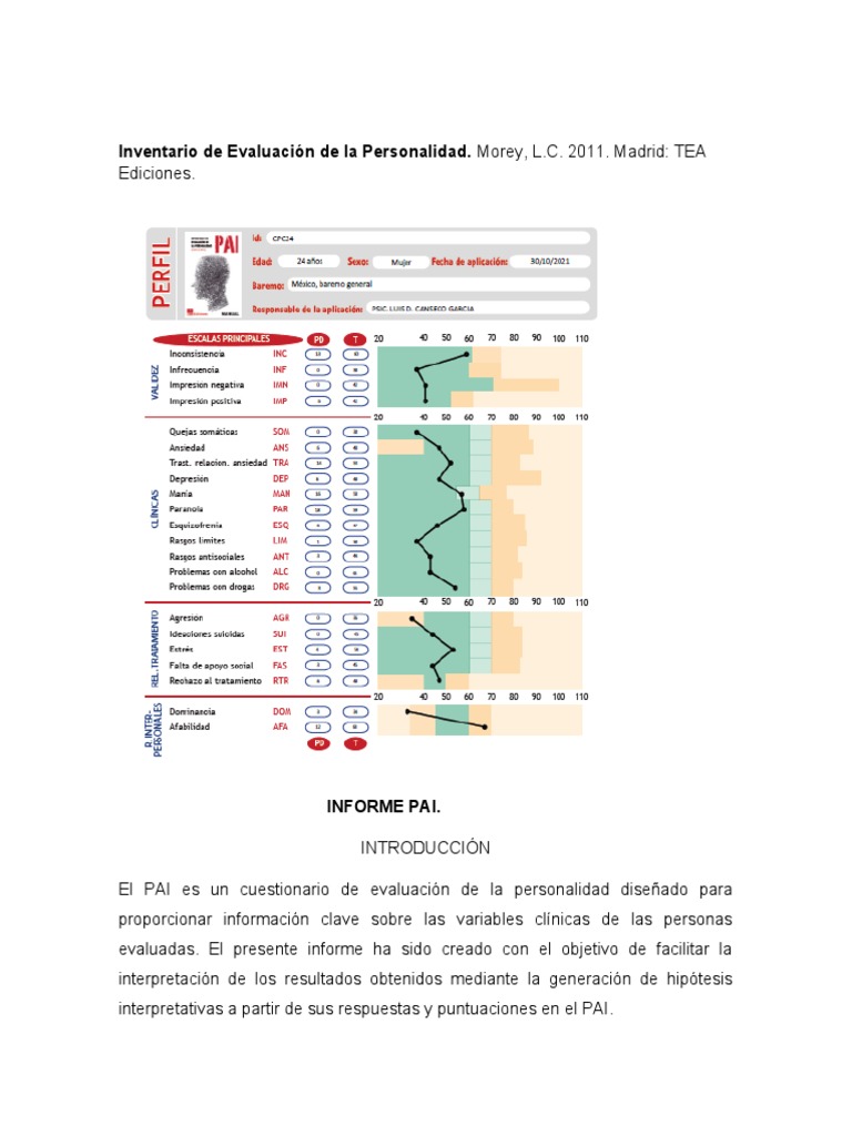 Informe de Resultados del Test PAI | PDF | Validez (Estadísticas ...