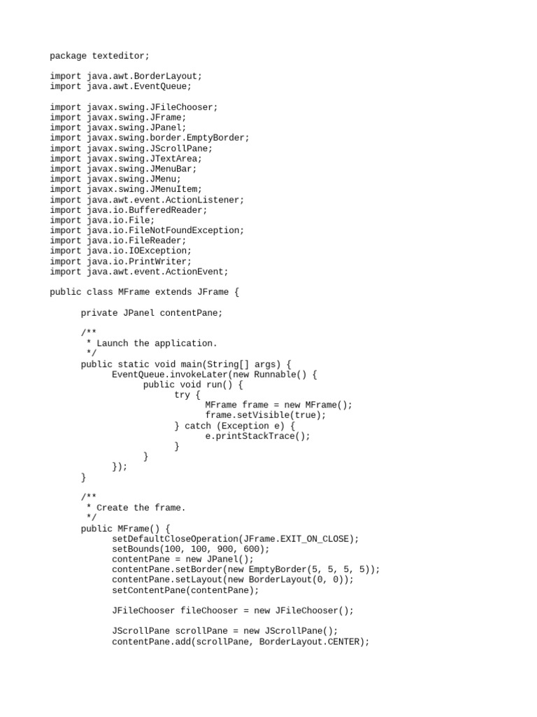 A Java Swing-Based Text Editor Application with File Open, Save, and ...