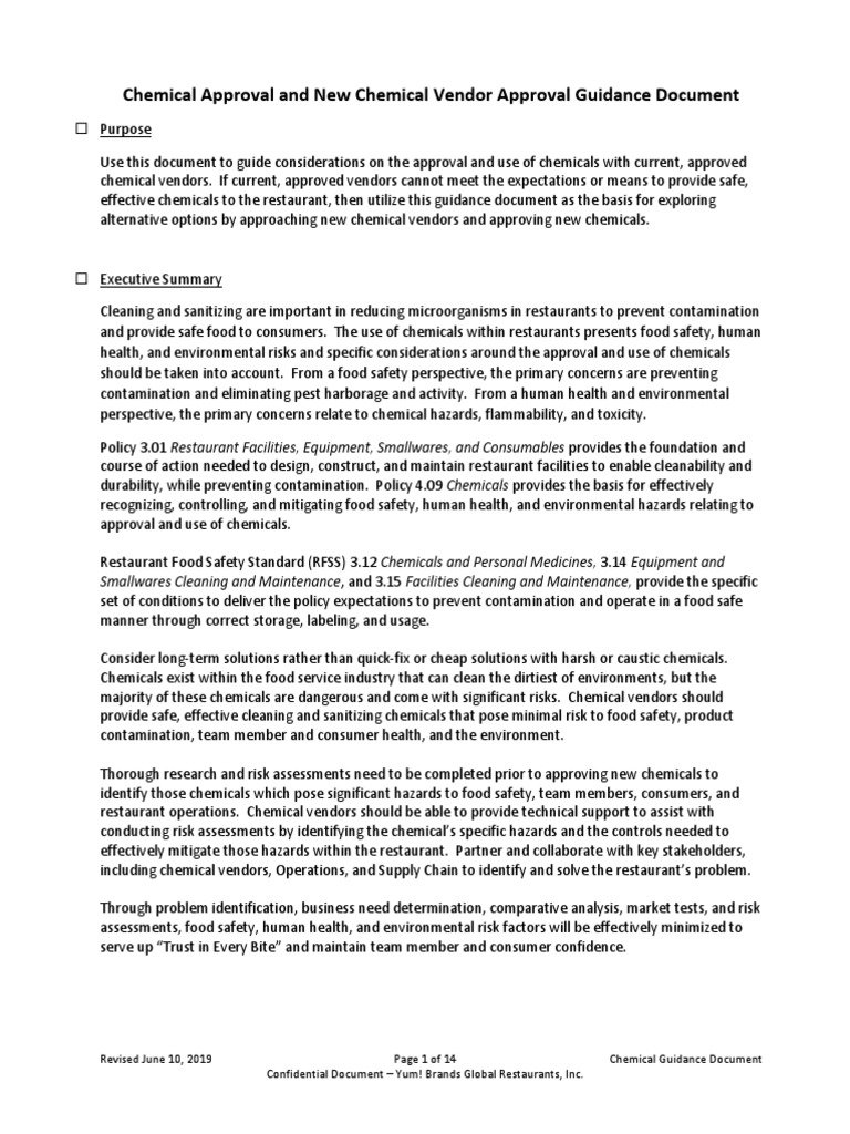 Chemicals Approval & New Chemical Vendor Approval Guidance Document