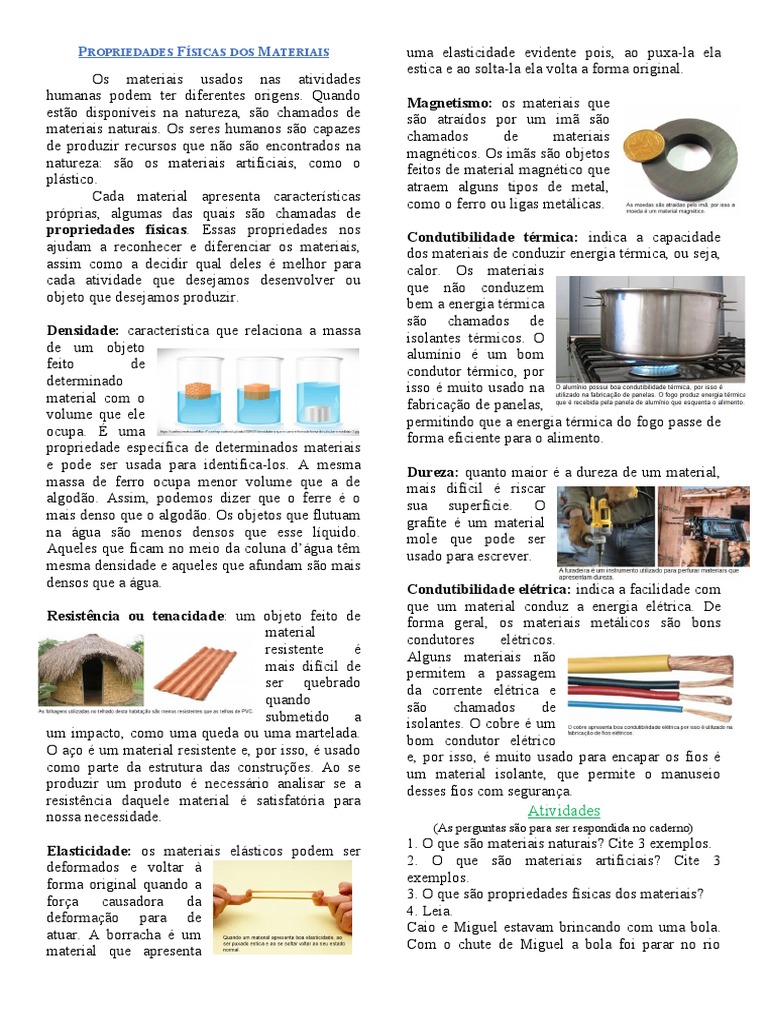 Propriedades Físicas Dos Materiais Atividades | PDF | Condutividade ...