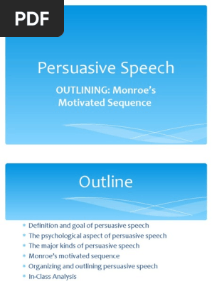 ENG 303 - Persuasive Speech Monroes Motivated Sequence | PDF | Persuasion |  Psychology