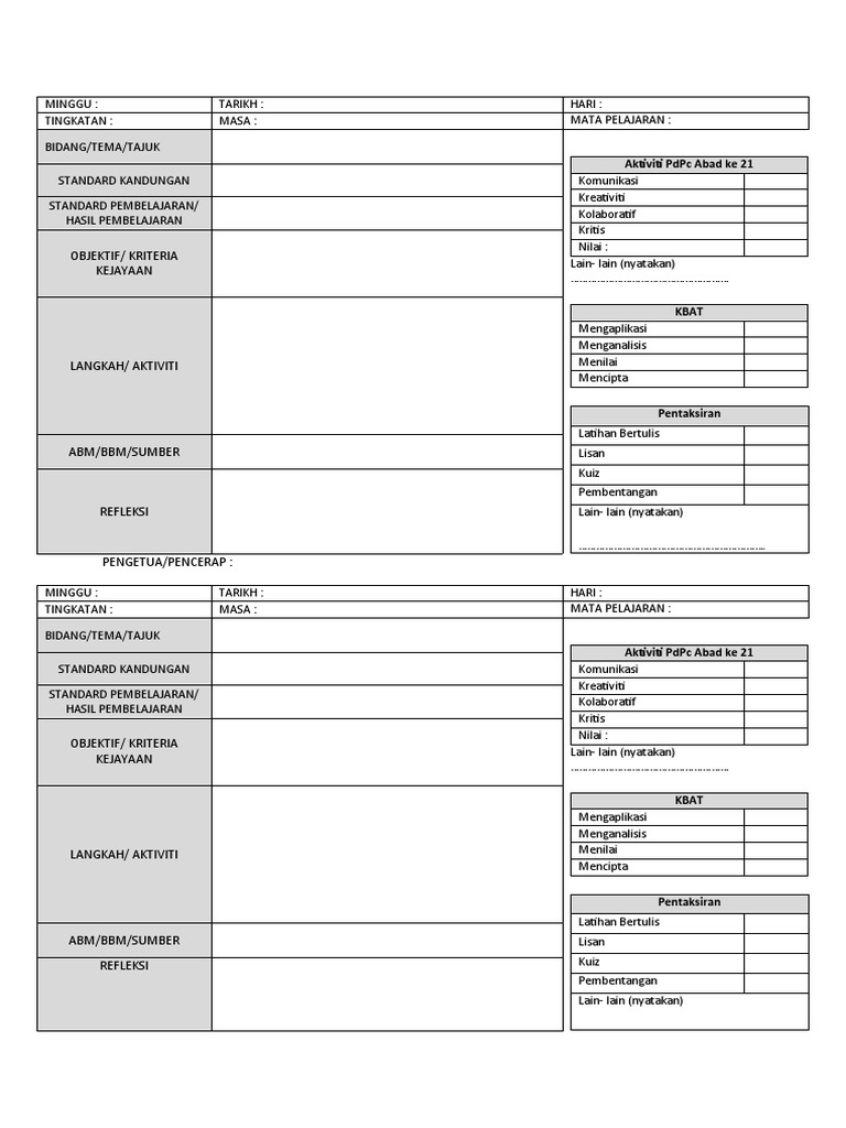 Template RPH Pulau Pinang | PDF