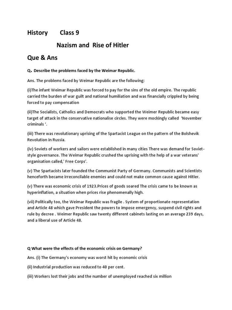 Class 9 Social Science Nazism Notes-1 | PDF | Weimar Republic | Nazi ...