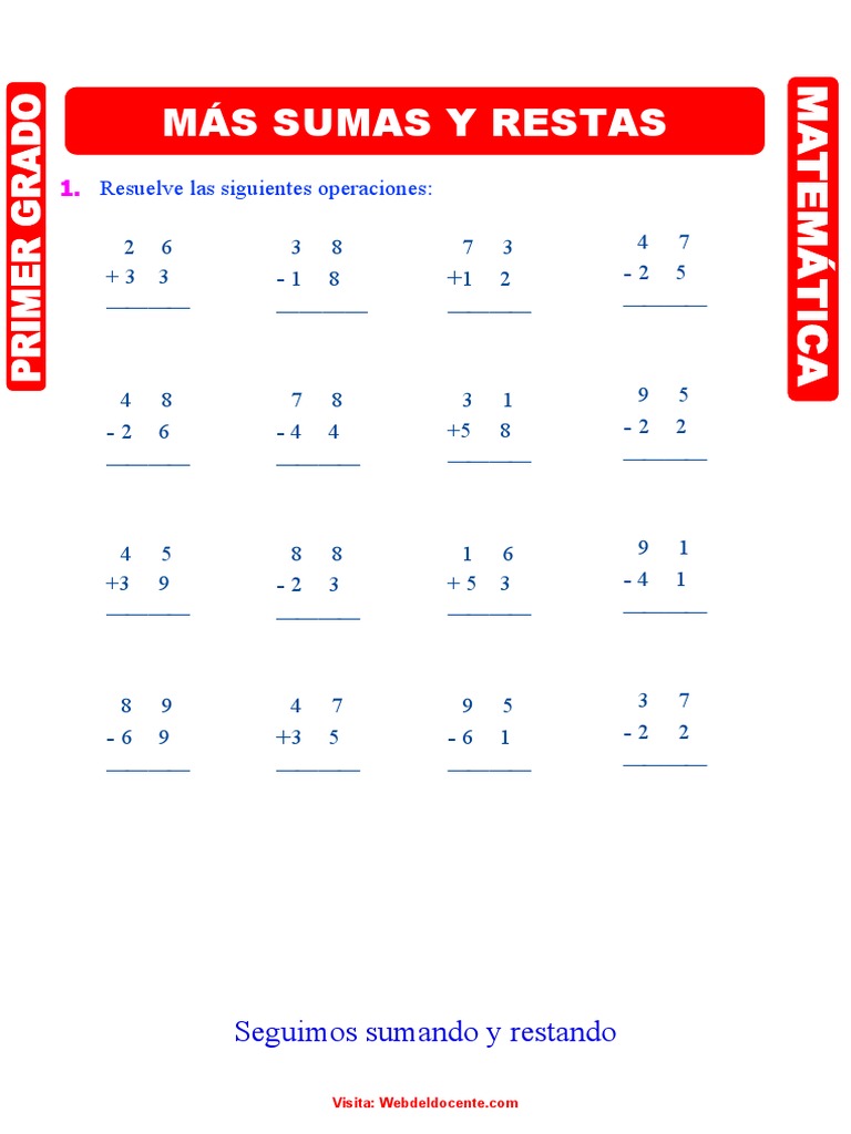 Ejercicios de Sumas y Restas para Primer Grado | PDF
