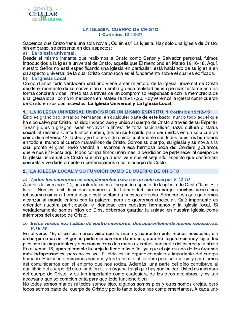 La Iglesia como Cuerpo de Cristo | PDF | Cristo (título) | Amor
