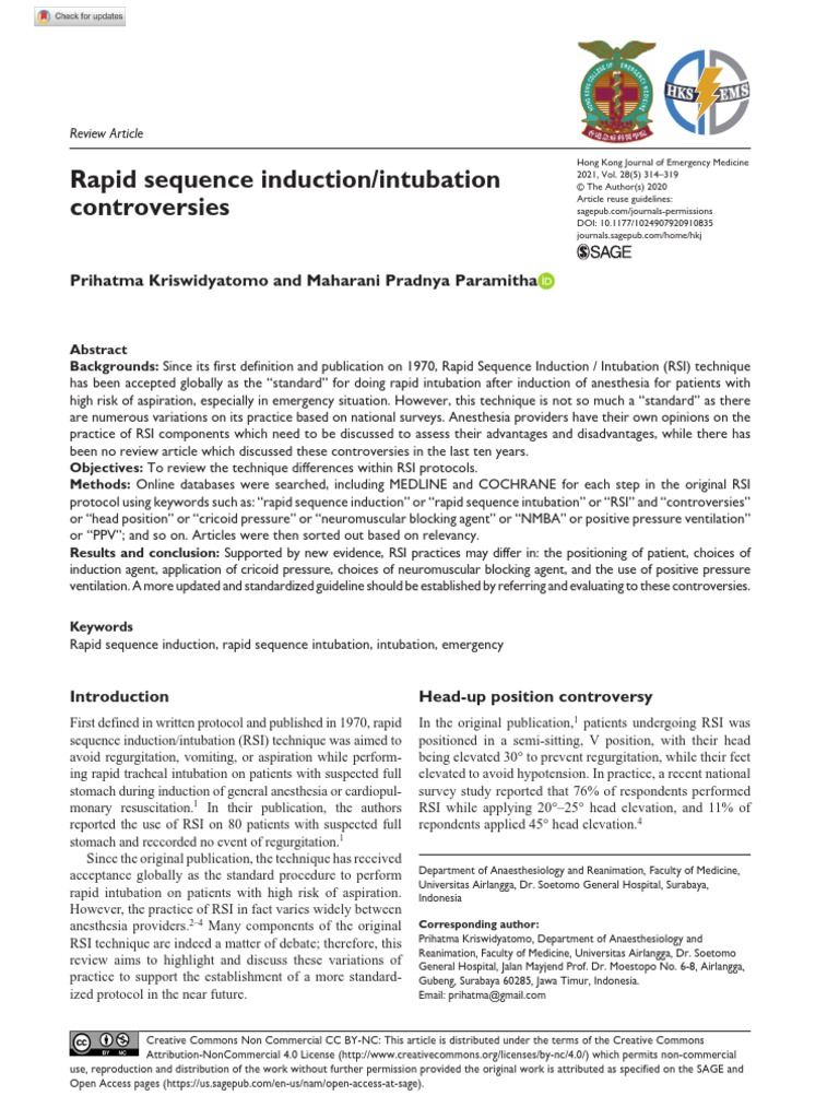 Rapid Sequence Induction/intubation Controversies: Prihatma