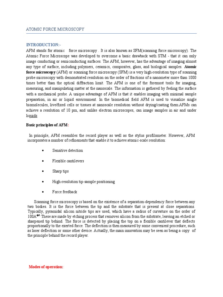 Principles of Atomic Force Microscopy | PDF | Atomic Force Microscopy ...