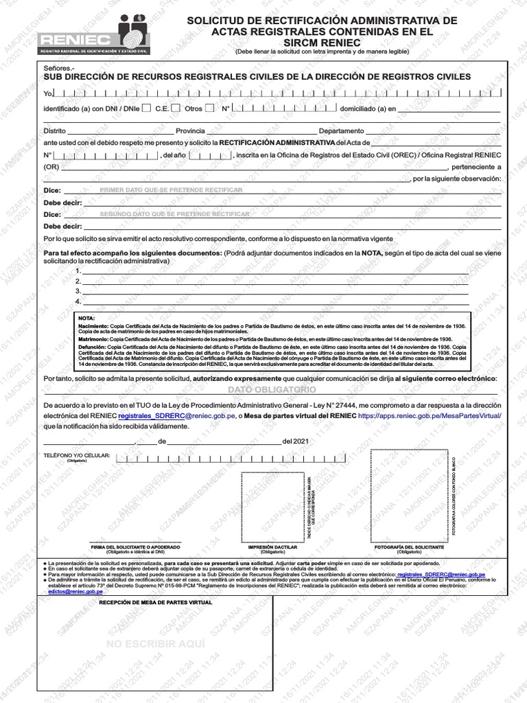 Solicitud de Rectificación RENIEC | PDF