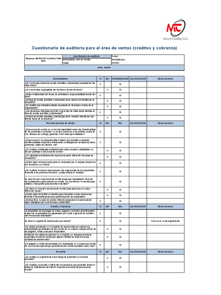 Auditoría de Ventas: Créditos y Cobranza | PDF | Business | Auditoría
