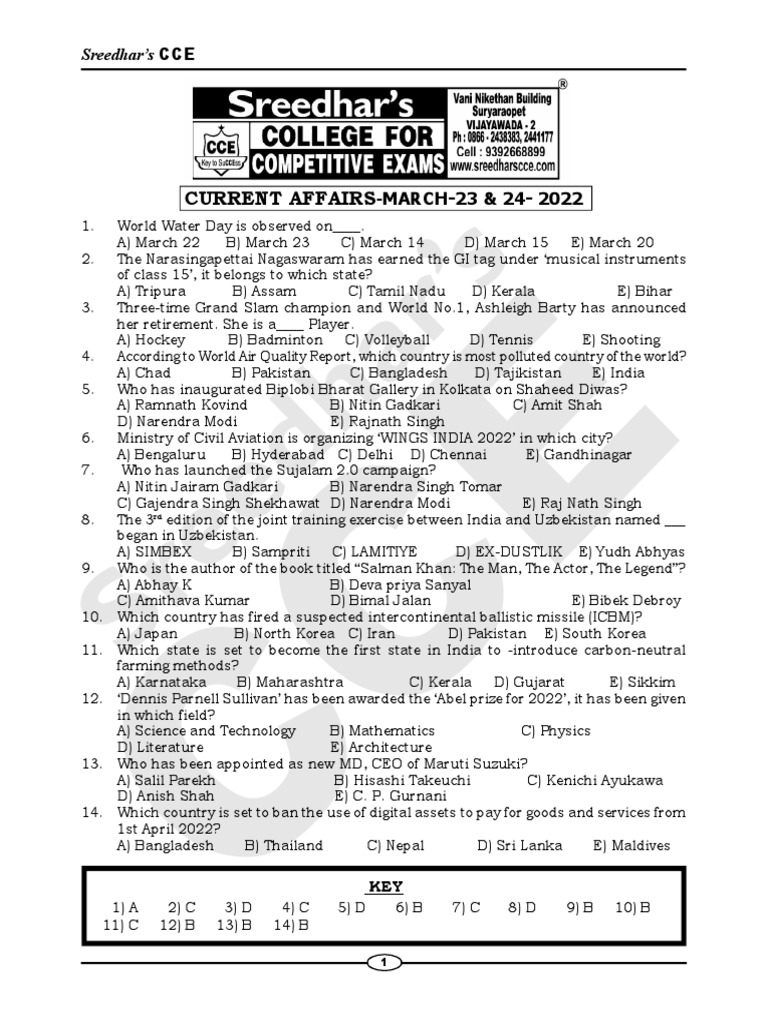 Sreedhar S Cce Current Affairs Pdf